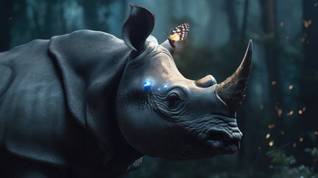 Illustration of a rhinoceros in the middle of the forestの素材