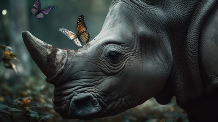 Illustration of a rhinoceros in the middle of the forestの素材