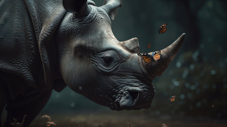 Illustration of a rhinoceros in the middle of the forestの素材