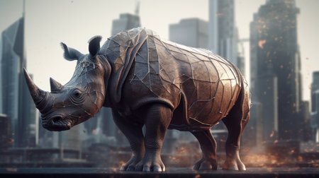 Illustration of a rhinoceros in the middle of the forestの素材