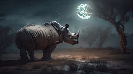 Illustration of a rhinoceros in the middle of the forestの素材