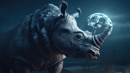 Illustration of a rhinoceros in the middle of the forestの素材