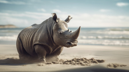 Illustration of a rhinoceros in the middle of the forestの素材