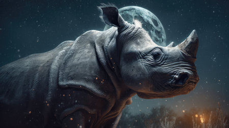 Illustration of a rhinoceros in the middle of the forestの素材