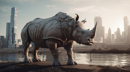 Illustration of a rhinoceros in the middle of the forestの素材