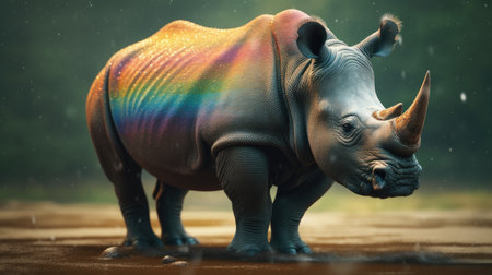 Illustration of a rhinoceros in the middle of the forestの素材