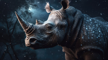 Illustration of a rhinoceros in the middle of the forestの素材