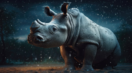 Illustration of a rhinoceros in the middle of the forestの素材