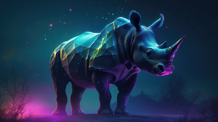 Illustration of a rhinoceros in the middle of the forestの素材