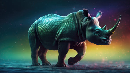 Illustration of a rhinoceros in the middle of the forestの素材