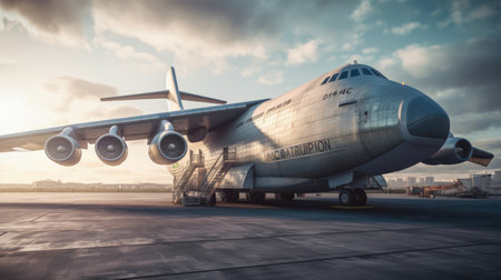 Airplane on the tarmac of the airport. 3d renderingの素材
