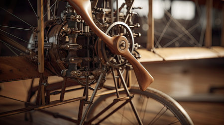 Close-up of the engine of an old airplane in a museumの素材