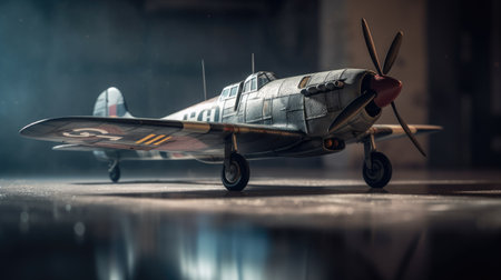 Old airplane in dark toned foggy sky. 3D renderingの素材