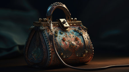 Old antique handbag on a dark background. 3d illustration.の素材