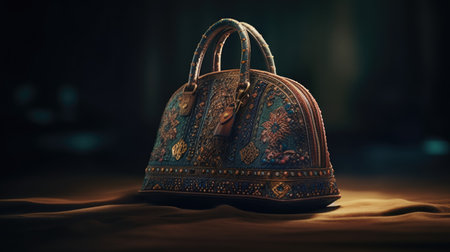 Fashionable handbag on the background of a dark room.の素材