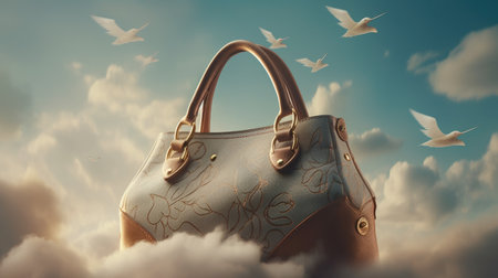 Elegant handbag in the clouds. 3D Renderingの素材