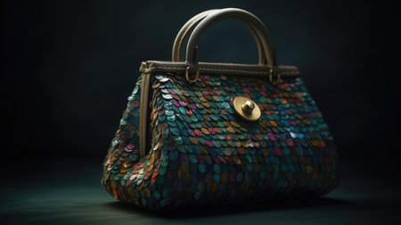 Fashionable handbag on a dark background. Close-up.の素材