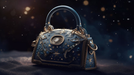 Fashionable blue handbag on a dark background. 3d renderingの素材