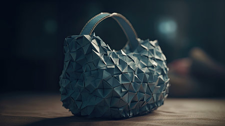 Blue handbag on the table in the dark. 3D renderingの素材