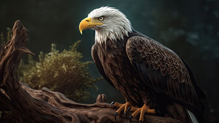 Illustration of an eagle clinging in a tree, in the forestの素材