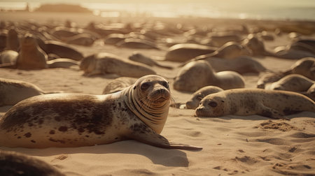 Illustration of a seal colony basking in the sun, seaの素材