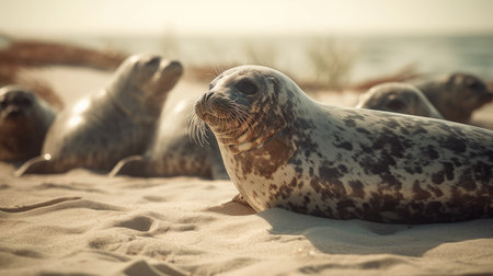Illustration of a seal colony basking in the sun, seaの素材