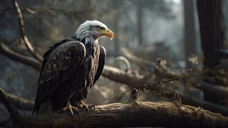 Illustration of an eagle clinging in a tree, in the forestの素材