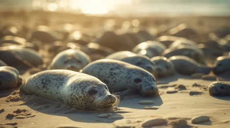 Illustration of a seal colony basking in the sun, seaの素材