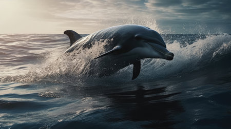 Illustration of a dolphin swimming to the surfaceの素材