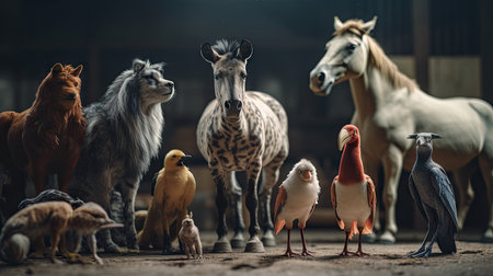 a group of animal standing together, in the forestの素材