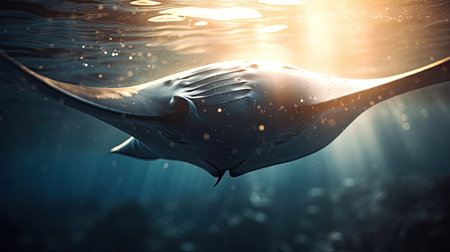 a manta  ray gliding through the watter, in the seaの素材