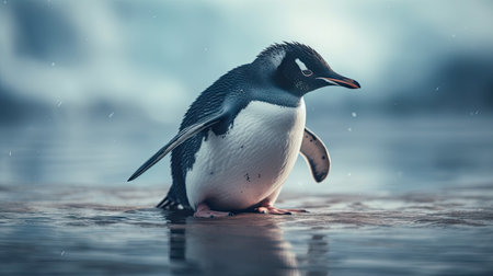 a penguin wadding on the ice, in the seaの素材