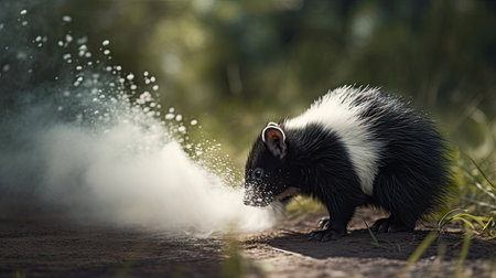 a skunk spraying its scent, in the forestの素材
