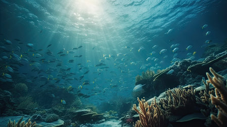 a school of fish swimming in the coral, beautiful oceanの素材
