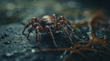 a spider  weaving a web, in the forestの素材