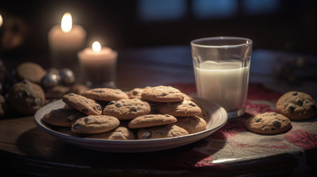 A plate of cookies and a glass of milk for Santa, ilustrationの素材
