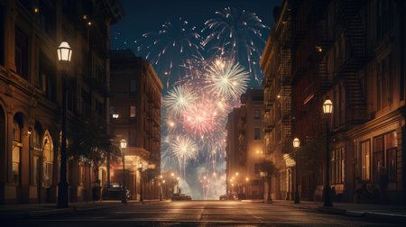 Illustration of New Year's celebration with lots of fireworks, new yearの素材