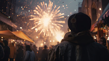 Illustration of New Year's celebration with lots of fireworks, new yearの素材