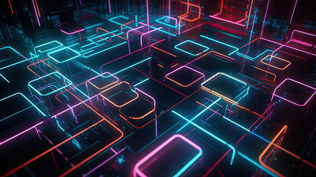Very unique colorful and 3-dimensional abstract neon illustration, uniqueの素材