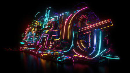 Very unique colorful and 3-dimensional abstract neon illustration, uniqueの素材