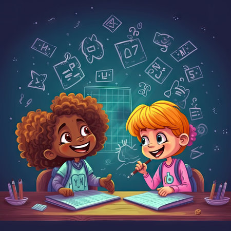 Illustration of children's cartoons in a fun classroom, cartoonの素材