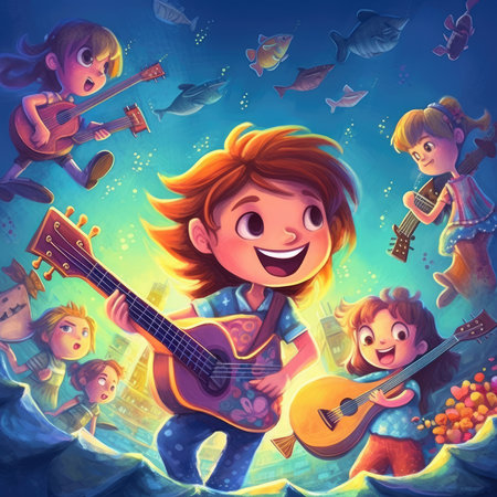 Illustration of children playing together outdoors, cartoonの素材