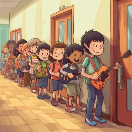 Illustration of children's cartoons in a fun classroom, cartoonの素材