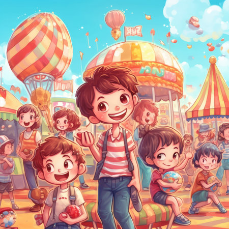 Illustration of children playing together outdoors, cartoonの素材