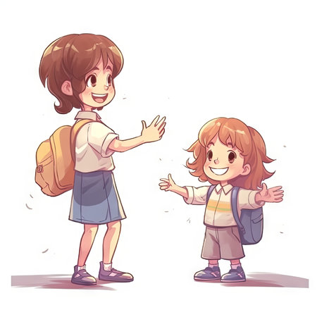 Vector illustration of a boy and a girl with backpacks. Back to school.の素材