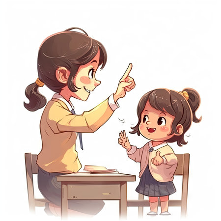 Mother teaching her daughter to use a mobile phone. Vector illustration.の素材