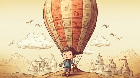 Cartoon illustration of a child holding a pencil to draw, cartoonの素材