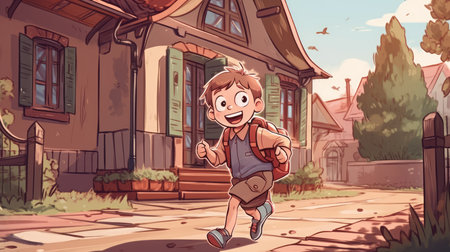 Illustration of a child going to school, cartoonの素材