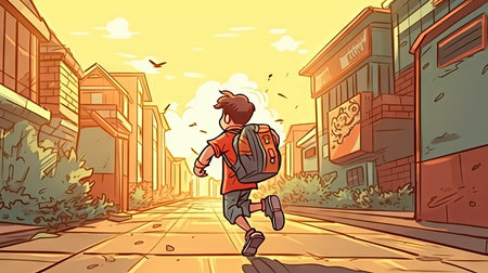Illustration of a child going to school, cartoonの素材