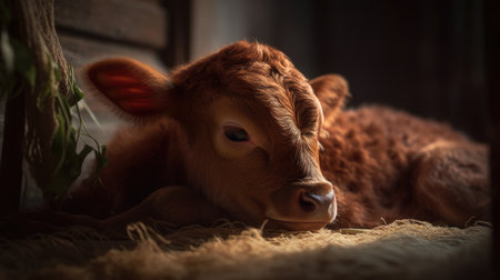 Illustration of a red cow in the wildの素材